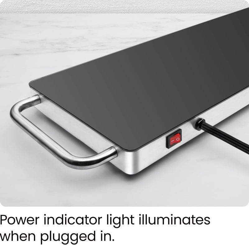 Chefman Long Electric Warming Plate Heating Element, Prep Food for Parties, Stainless Steel Frame & Tempered Glass Surface, Buffet at Home, for Trays & Dishes, Cool-Touch Handles, Black - Image 5